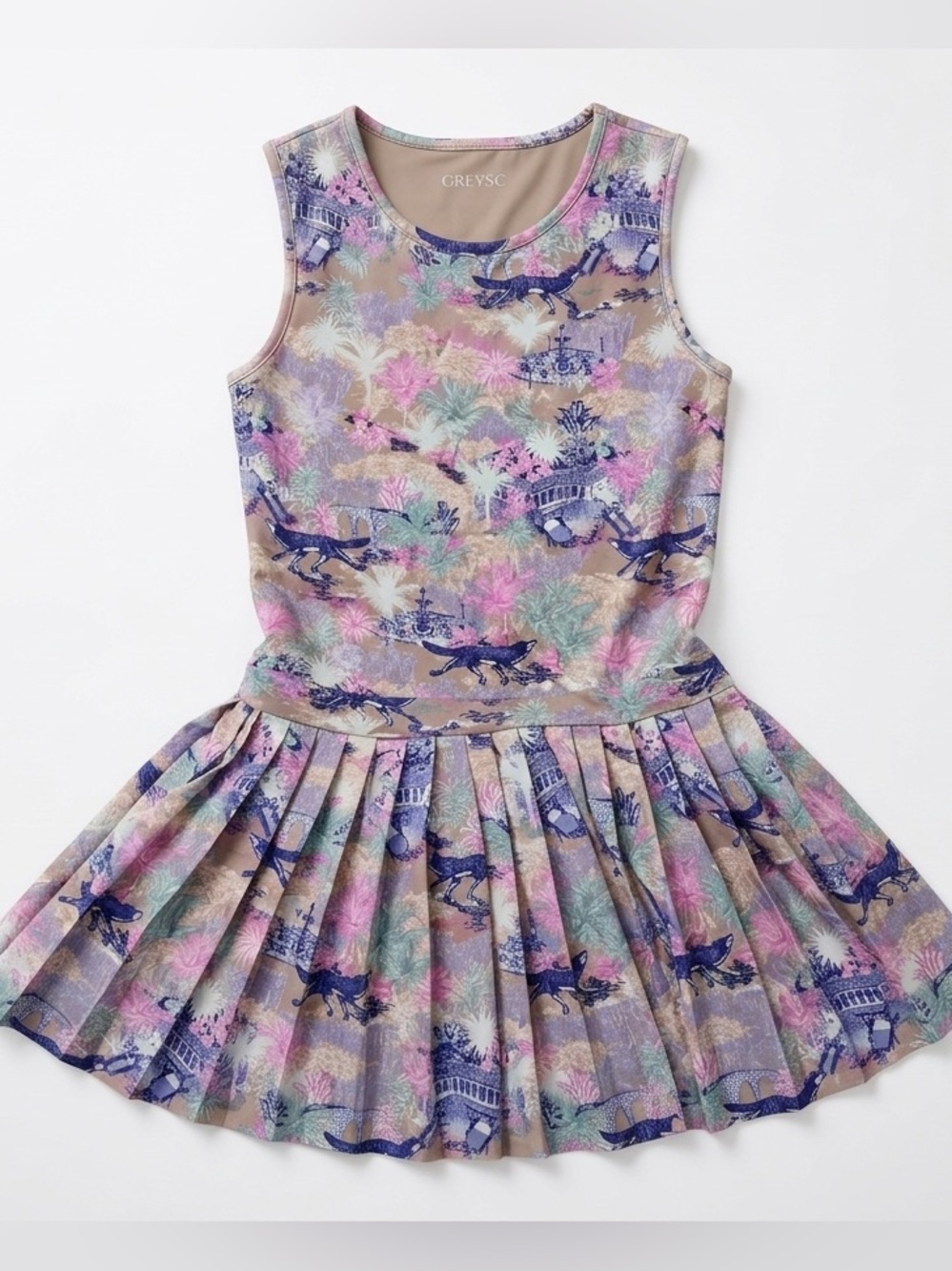 Greyson Clothiers Girls Pleated Tennis Dress - Toile & Fox Print, Size 7
